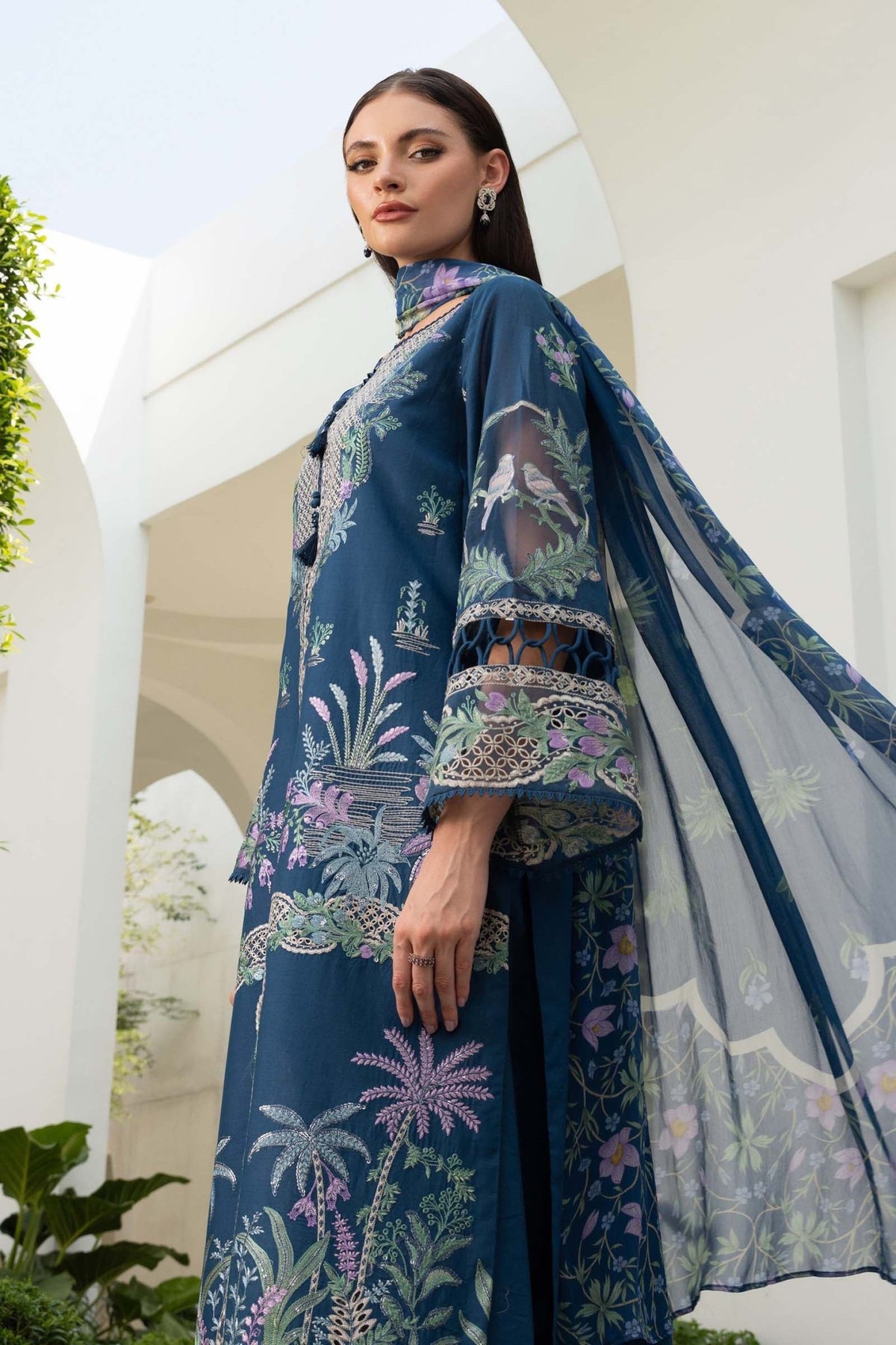 Maria B | RTW | 3 Piece Embroidered Lawn Suit-Brand:Maria B-Type:Luxury Pret-Blue - House of Maryam- Buy in UK, USA