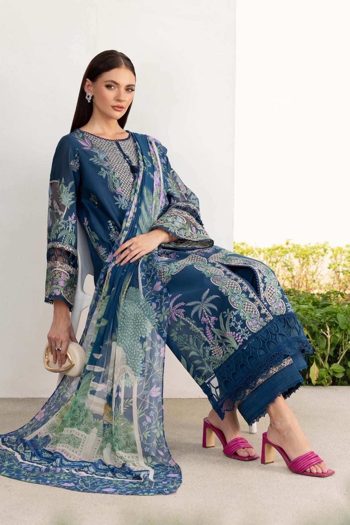 Maria B | RTW | 3 Piece Embroidered Lawn Suit-Brand:Maria B-Type:Luxury Pret-Blue - House of Maryam- Buy in UK, USA