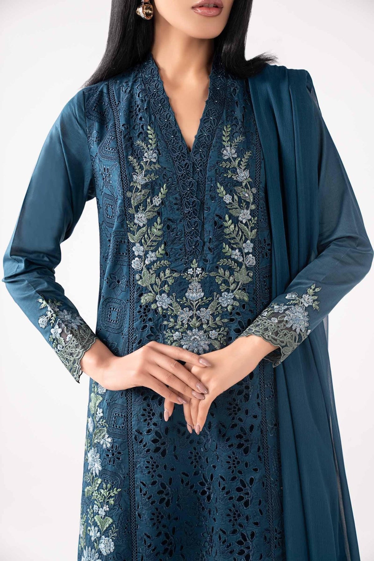 Maria B | RTW | 3 Piece Embroidered Lawn Suit-Brand:Maria B-Type:Luxury Pret-Blue - House of Maryam- Buy in UK, USA
