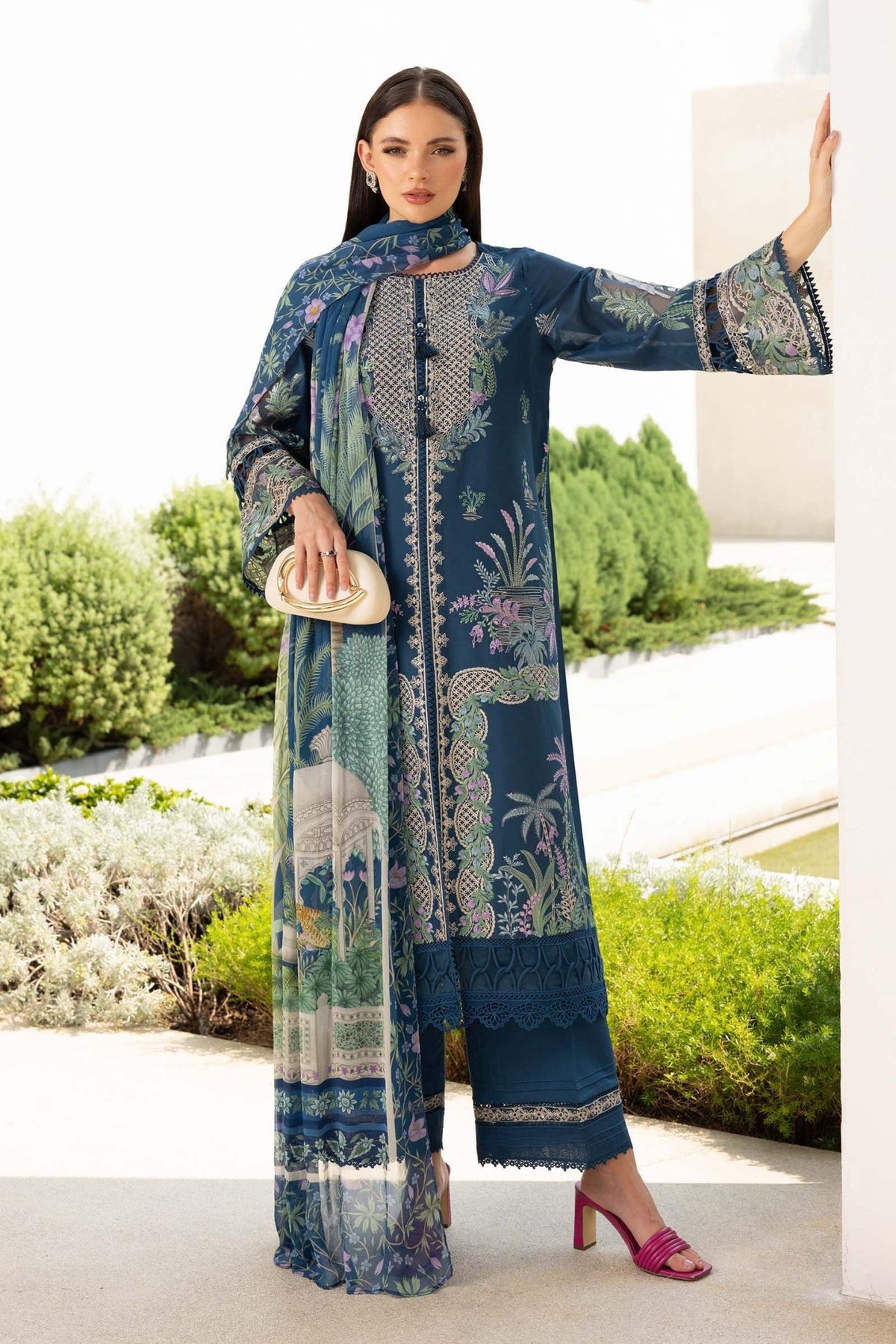 Maria B | RTW | 3 Piece Embroidered Lawn Suit-Brand:Maria B-Type:Luxury Pret-Blue - House of Maryam- Buy in UK, USA