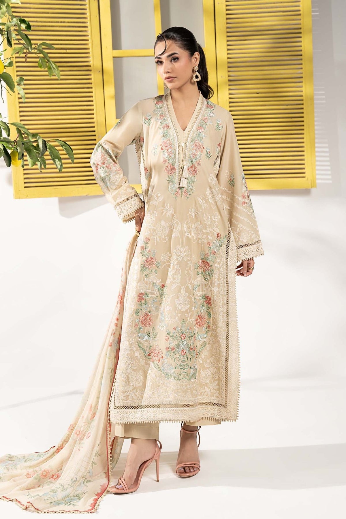 Maria B | RTW | 3 Piece Embroidered Lawn Suit-Brand:Maria B-Type:Luxury Pret-Brown - House of Maryam- Buy in UK, USA