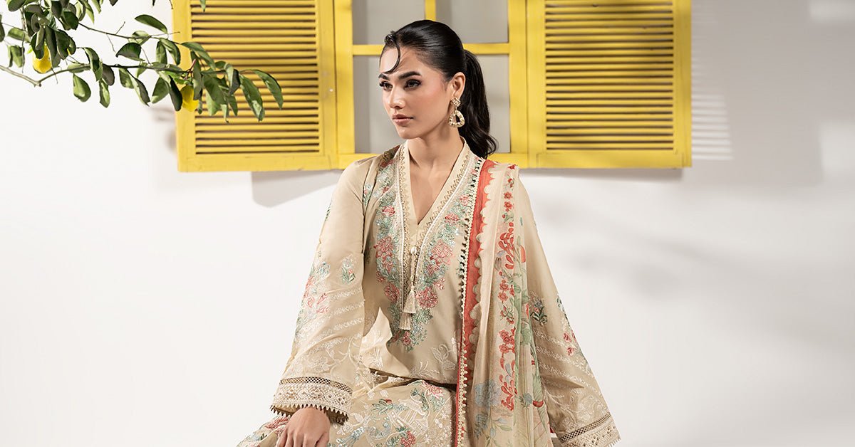 Maria B | RTW | 3 Piece Embroidered Lawn Suit-Brand:Maria B-Type:Luxury Pret-Brown - House of Maryam- Buy in UK, USA