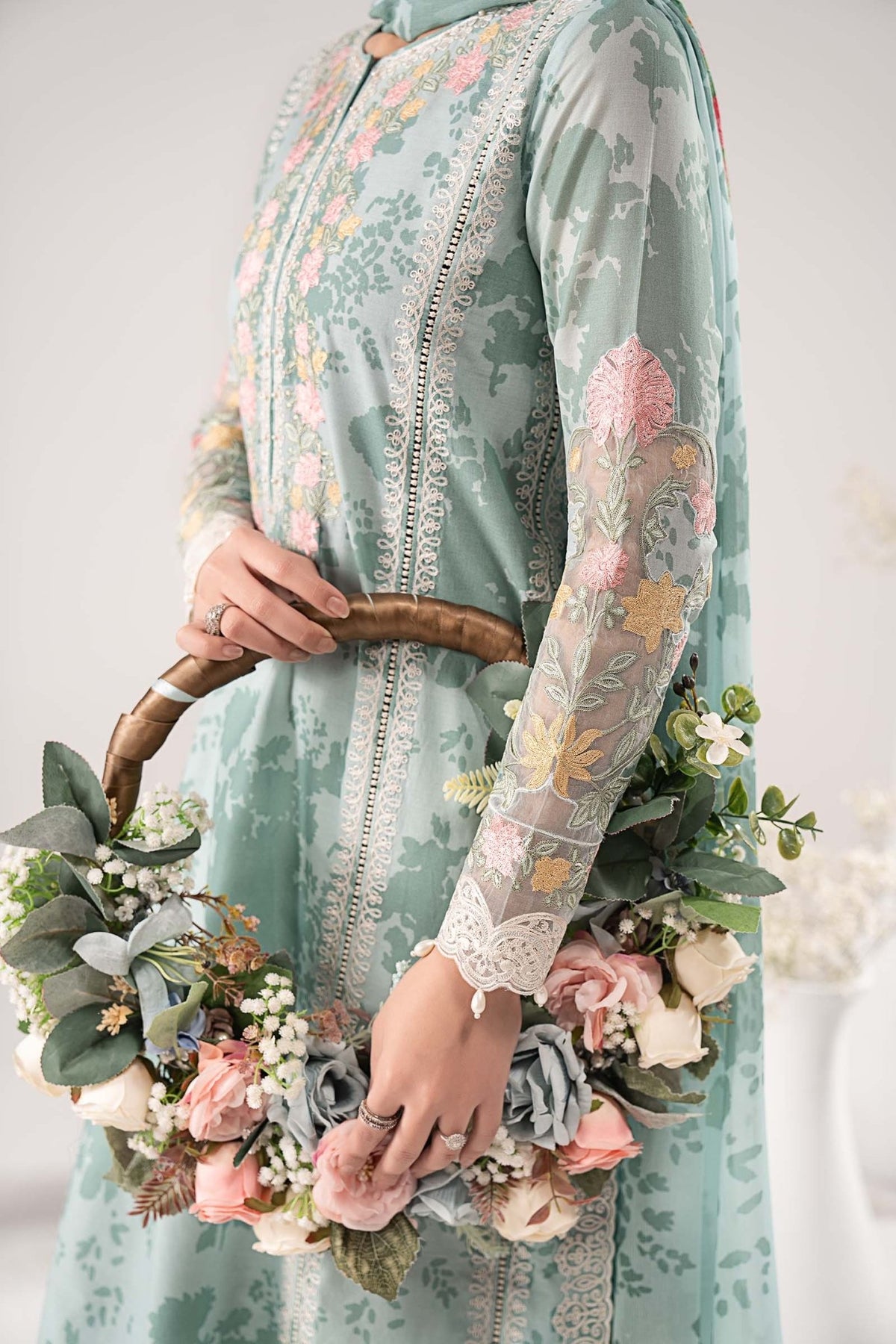 Maria B | RTW | 3 Piece Embroidered Lawn Suit-Brand:Maria B-Type:Luxury Pret-Ferozi - House of Maryam- Buy in UK, USA