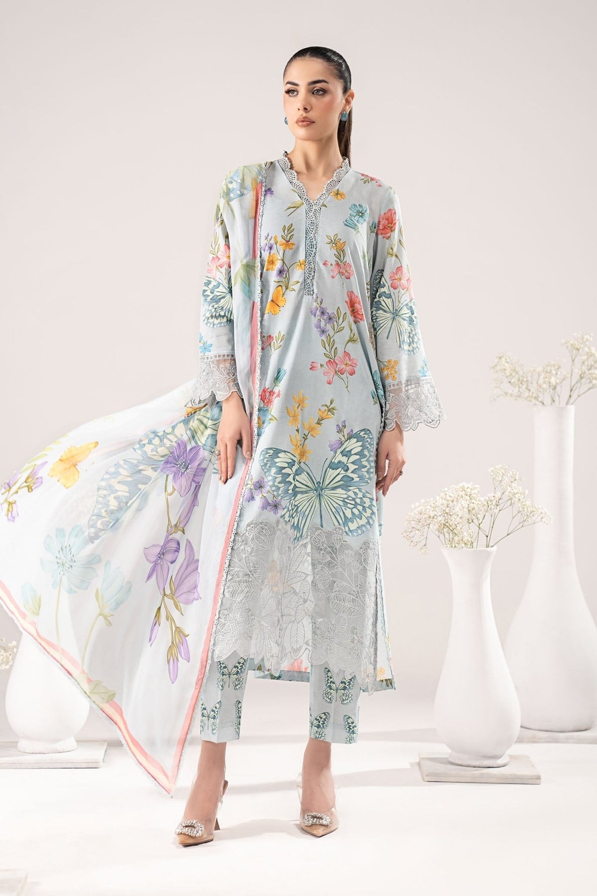 Maria B | RTW | 3 Piece Embroidered Lawn Suit-Brand:Maria B-Type:Luxury Pret-Ferozi - House of Maryam- Buy in UK, USA
