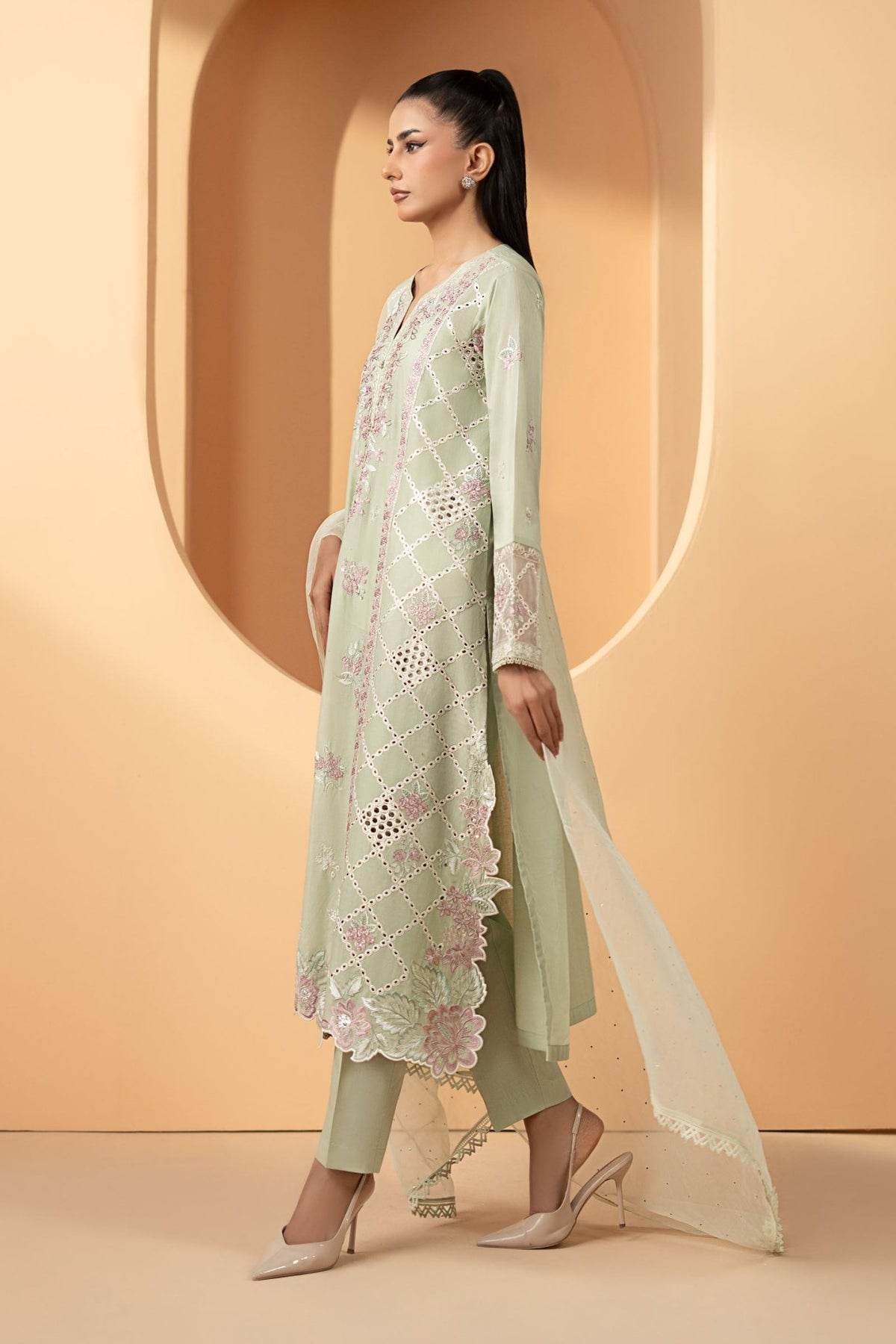 Maria B | RTW | 3 Piece Embroidered Lawn Suit-Brand:Maria B-Type:Luxury Pret-Green - House of Maryam- Buy in UK, USA