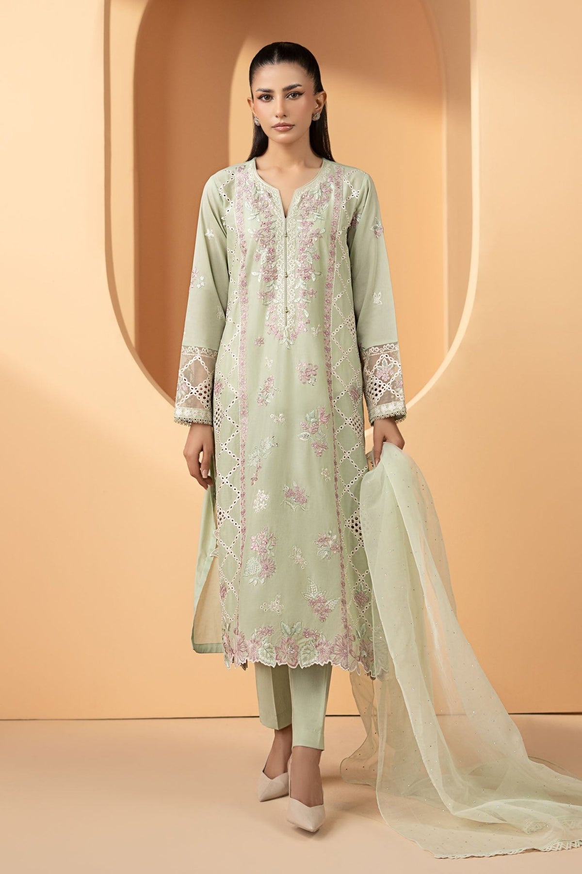 Maria B | RTW | 3 Piece Embroidered Lawn Suit-Brand:Maria B-Type:Luxury Pret-Green - House of Maryam- Buy in UK, USA