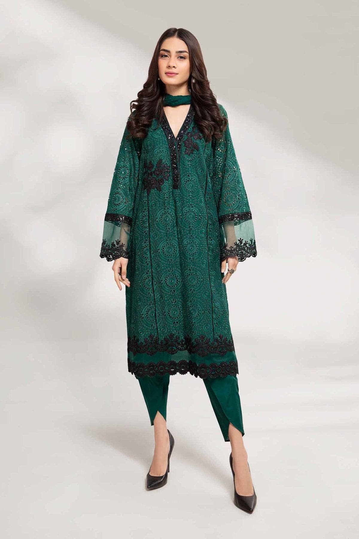 Maria B | RTW | 3 Piece Embroidered Lawn Suit-Brand:Maria B-Type:Luxury Pret-Green - House of Maryam- Buy in UK, USA