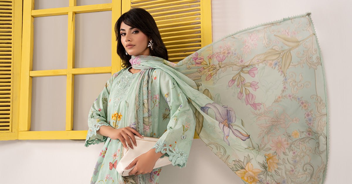 Maria B | RTW | 3 Piece Embroidered Lawn Suit-Brand:Maria B-Type:Luxury Pret-Green - House of Maryam- Buy in UK, USA