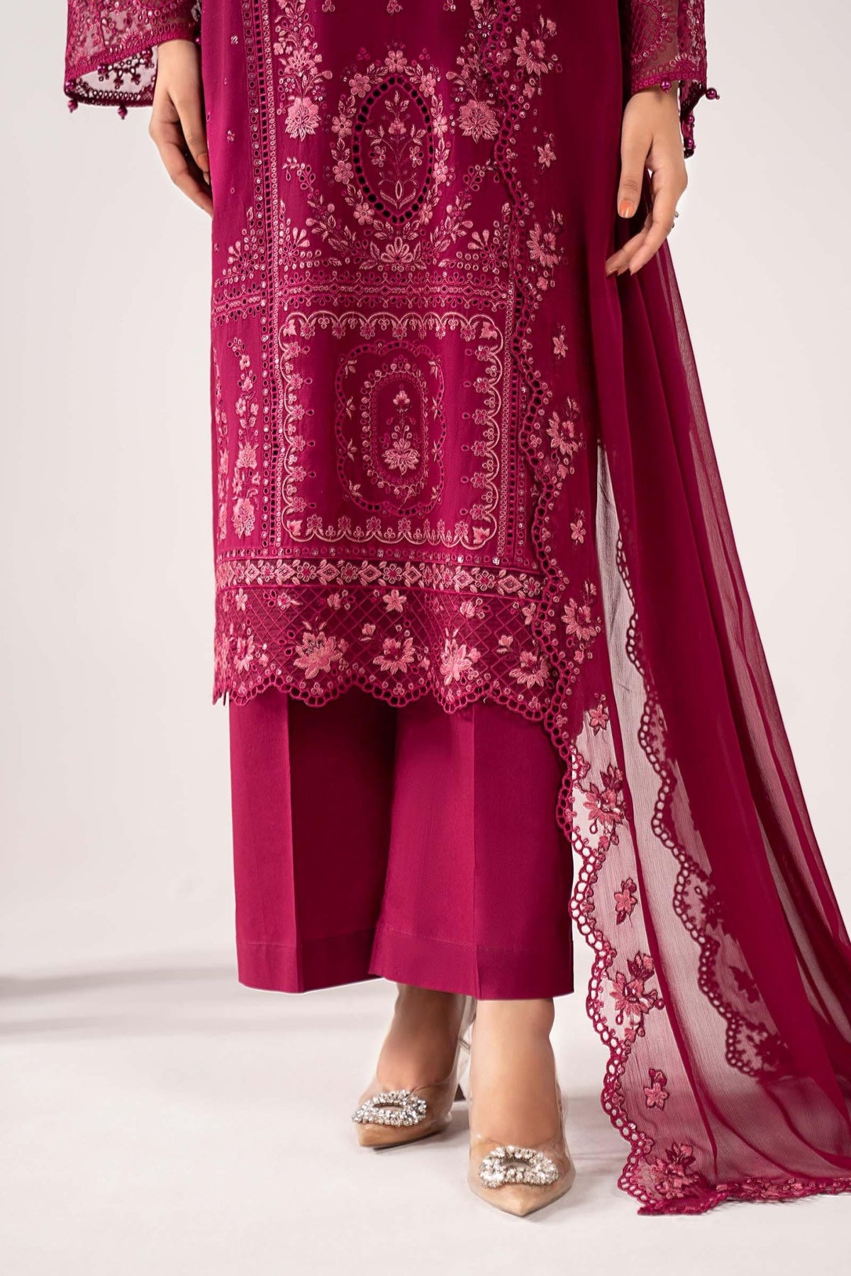 Maria B | RTW | 3 Piece Embroidered Lawn Suit-Brand:Maria B-Type:Luxury Pret-Maroon - House of Maryam- Buy in UK, USA