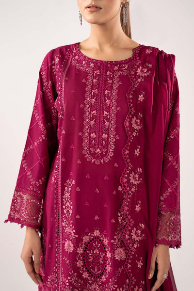Maria B | RTW | 3 Piece Embroidered Lawn Suit-Brand:Maria B-Type:Luxury Pret-Maroon - House of Maryam- Buy in UK, USA