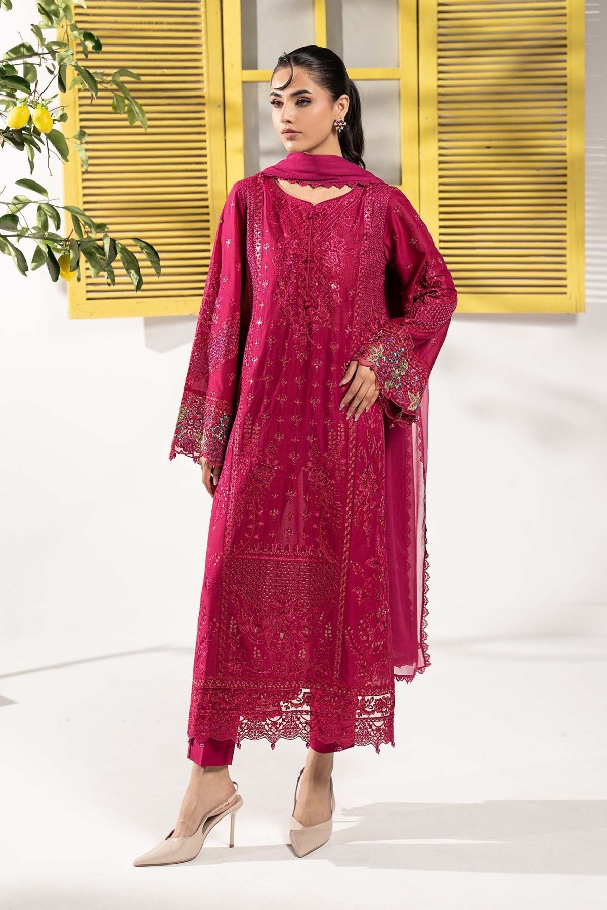 Maria B | RTW | 3 Piece Embroidered Lawn Suit-Brand:Maria B-Type:Luxury Pret-Maroon - House of Maryam- Buy in UK, USA