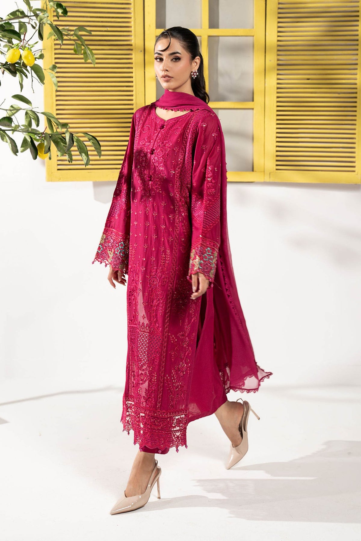 Maria B | RTW | 3 Piece Embroidered Lawn Suit-Brand:Maria B-Type:Luxury Pret-Maroon - House of Maryam- Buy in UK, USA