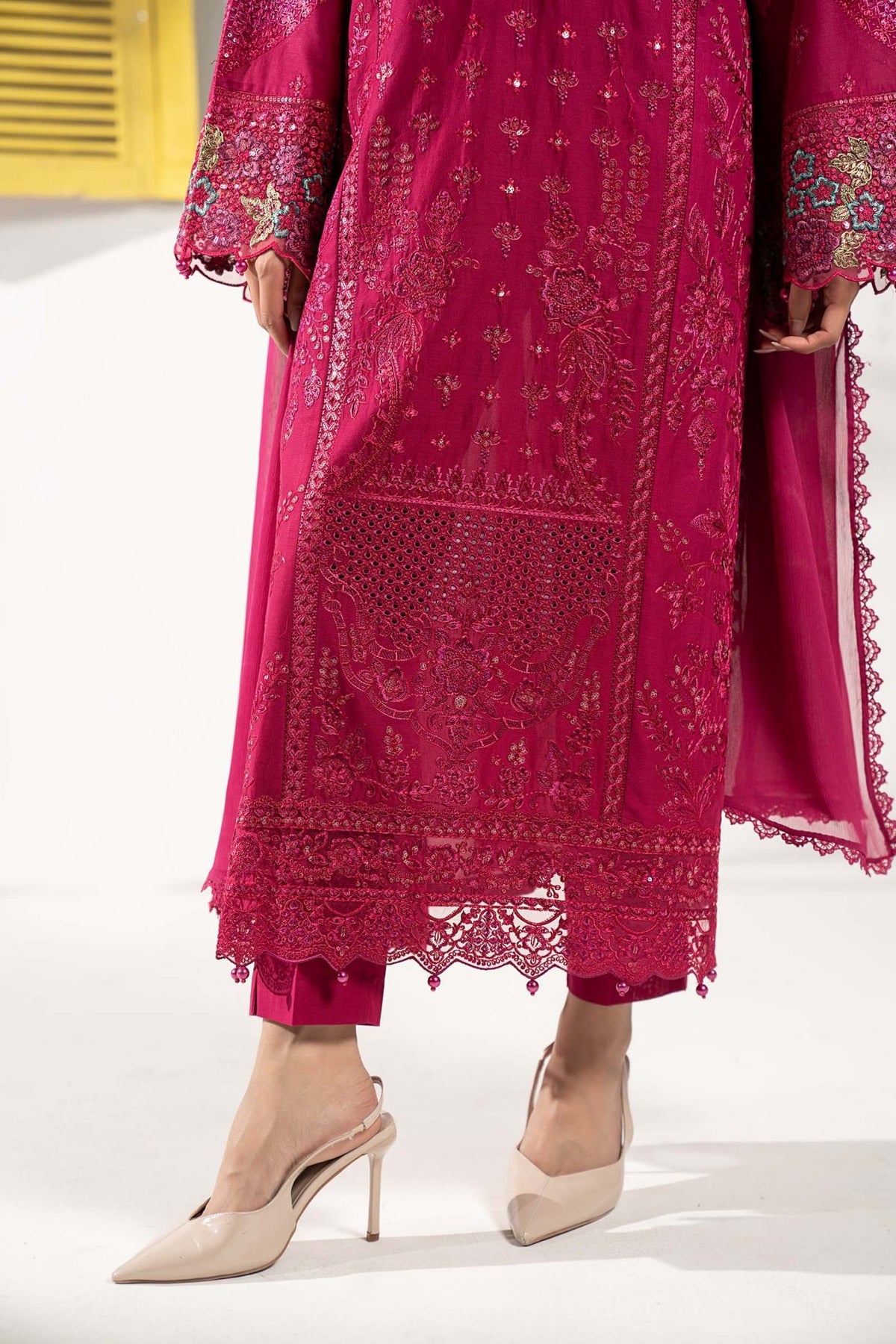 Maria B | RTW | 3 Piece Embroidered Lawn Suit-Brand:Maria B-Type:Luxury Pret-Maroon - House of Maryam- Buy in UK, USA