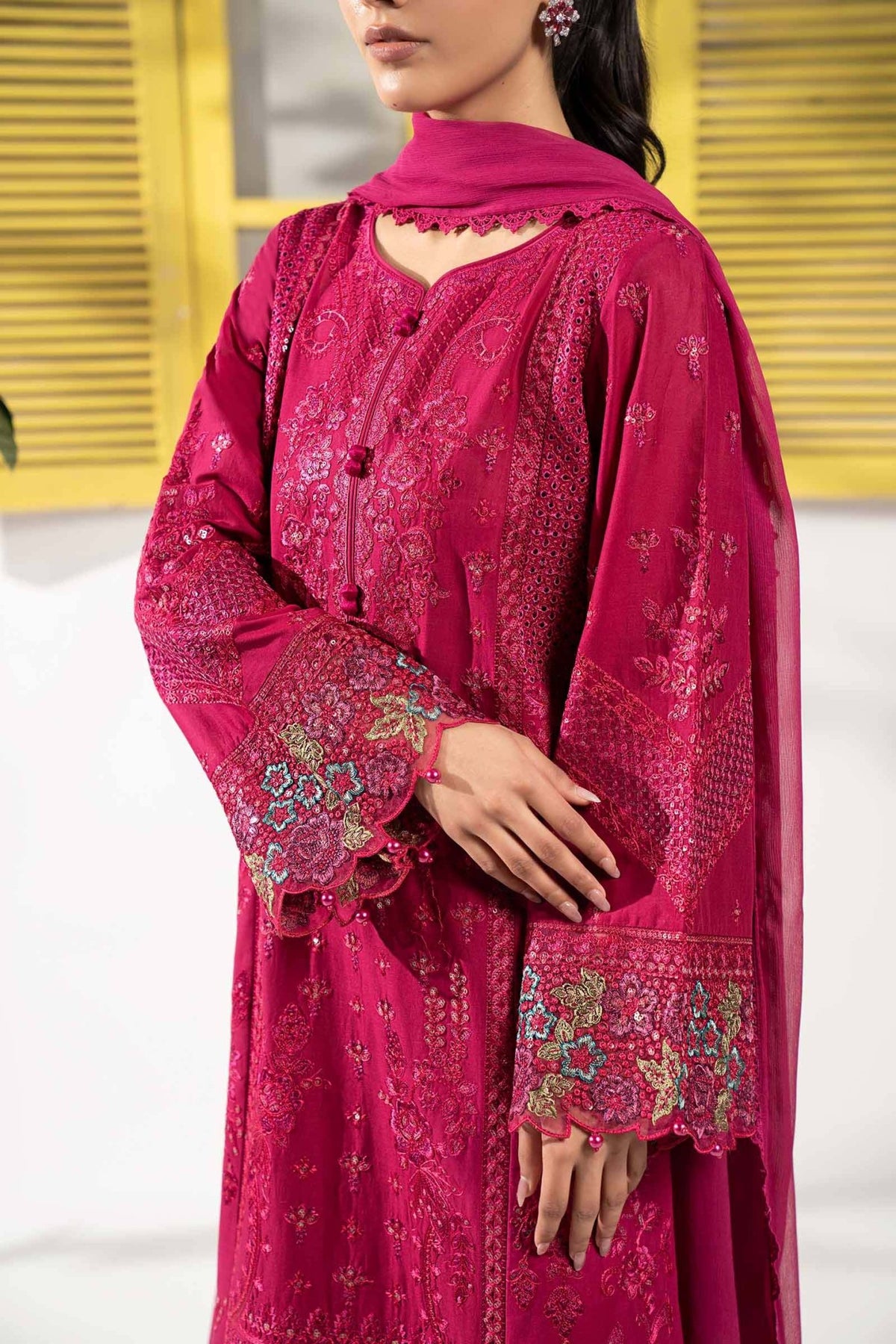 Maria B | RTW | 3 Piece Embroidered Lawn Suit-Brand:Maria B-Type:Luxury Pret-Maroon - House of Maryam- Buy in UK, USA