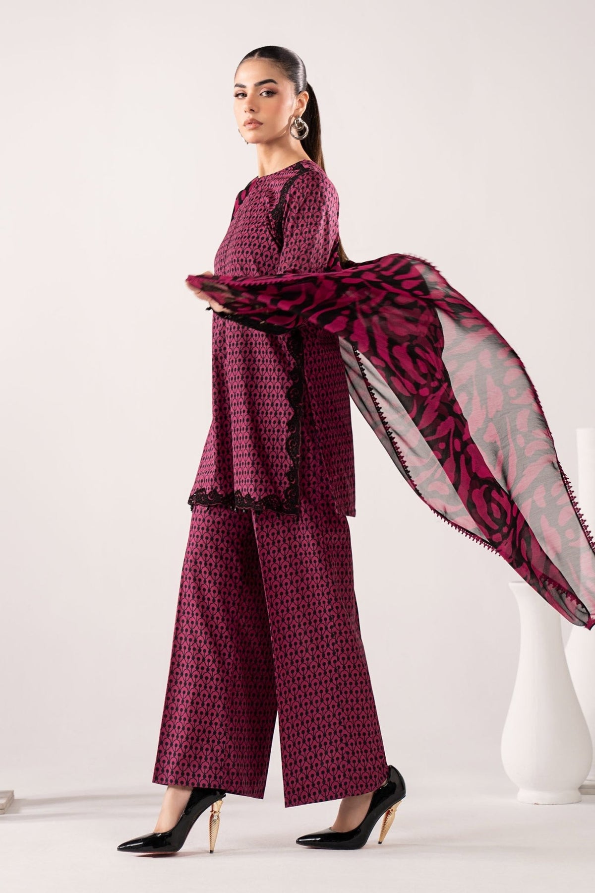 Maria B | RTW | 3 Piece Embroidered Lawn Suit-Brand:Maria B-Type:Luxury Pret-Maroon - House of Maryam- Buy in UK, USA