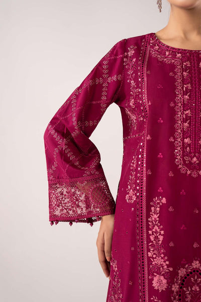 Maria B | RTW | 3 Piece Embroidered Lawn Suit-Brand:Maria B-Type:Luxury Pret-Maroon - House of Maryam- Buy in UK, USA