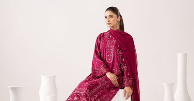 Maria B | RTW | 3 Piece Embroidered Lawn Suit-Brand:Maria B-Type:Luxury Pret-Maroon - House of Maryam- Buy in UK, USA