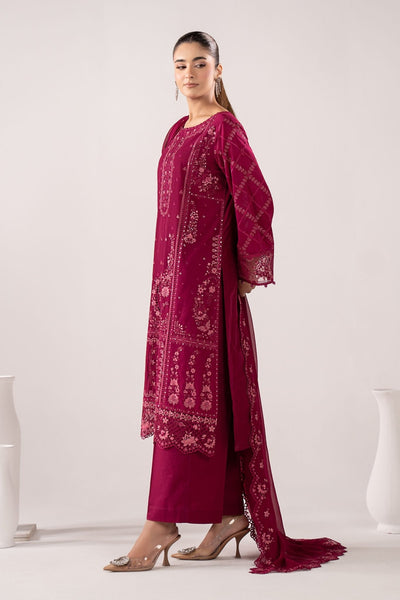 Maria B | RTW | 3 Piece Embroidered Lawn Suit-Brand:Maria B-Type:Luxury Pret-Maroon - House of Maryam- Buy in UK, USA