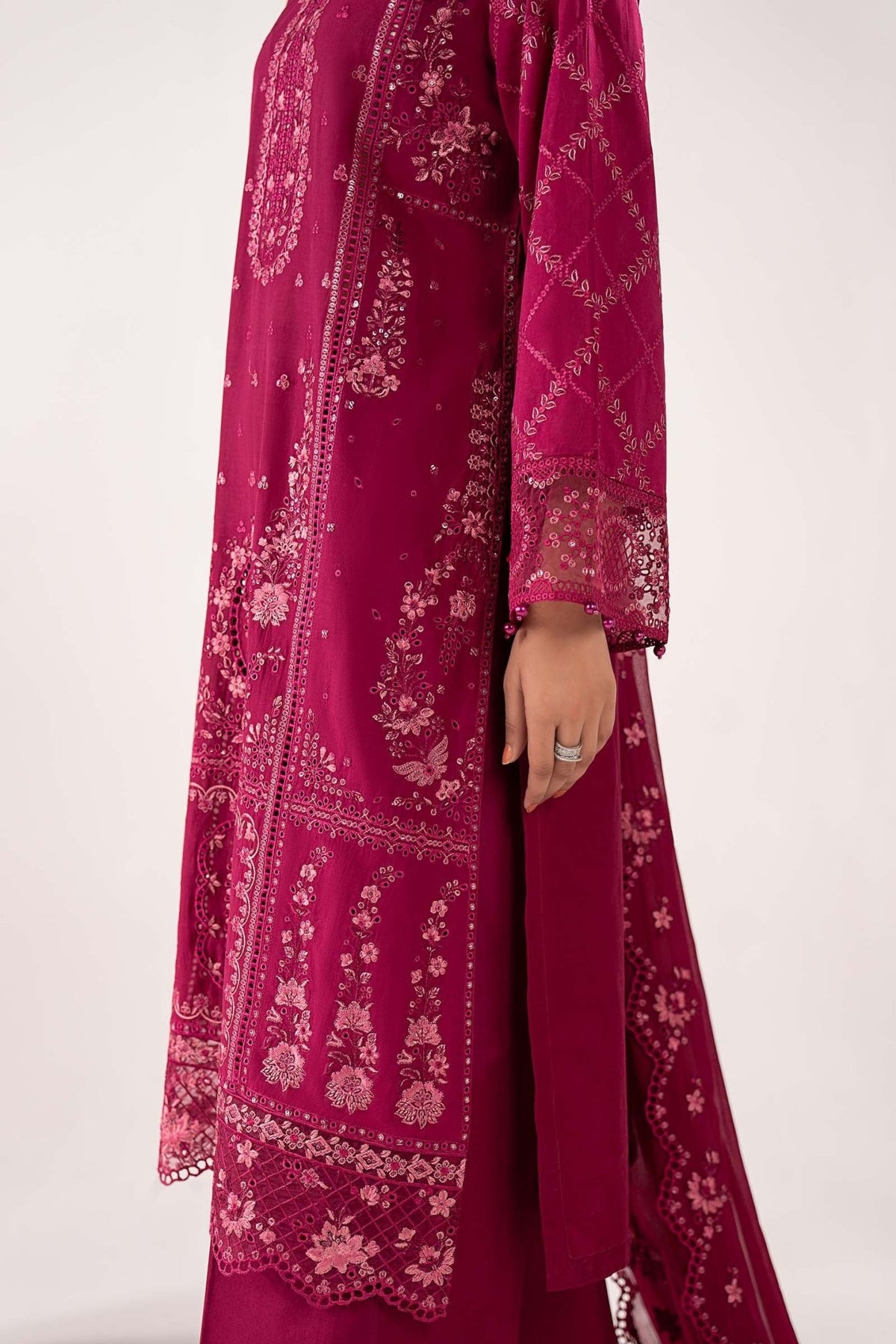 Maria B | RTW | 3 Piece Embroidered Lawn Suit-Brand:Maria B-Type:Luxury Pret-Maroon - House of Maryam- Buy in UK, USA