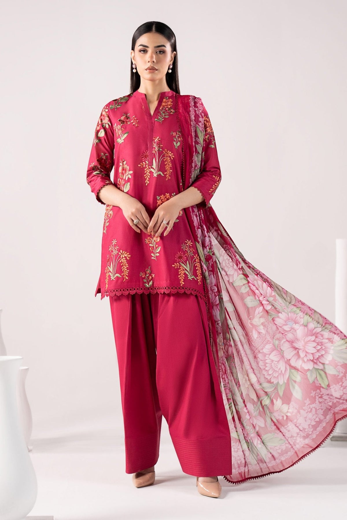 Maria B | RTW | 3 Piece Embroidered Lawn Suit-Brand:Maria B-Type:Luxury Pret-Pink - House of Maryam- Buy in UK, USA
