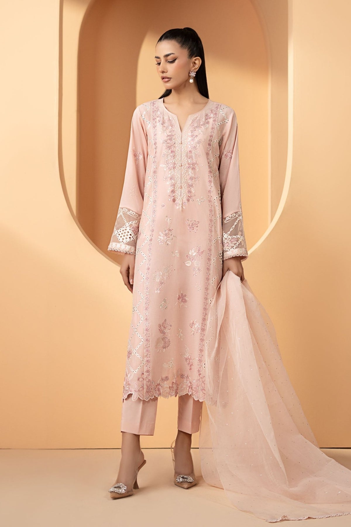 Maria B | RTW | 3 Piece Embroidered Lawn Suit-Brand:Maria B-Type:Luxury Pret-Pink - House of Maryam- Buy in UK, USA