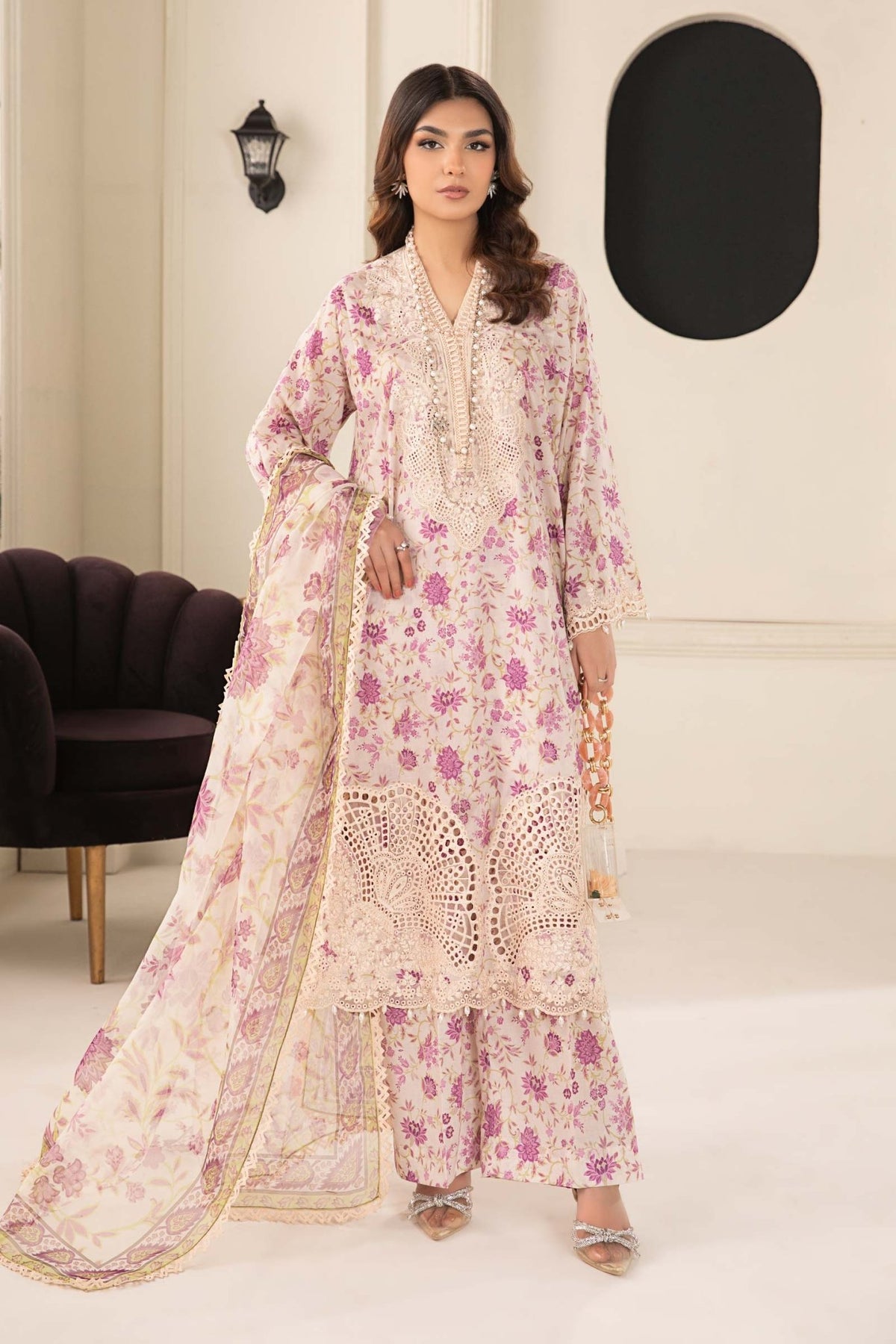 Maria B | RTW | 3 Piece Embroidered Lawn Suit-Brand:Maria B-Type:Luxury Pret-Purple - House of Maryam- Buy in UK, USA
