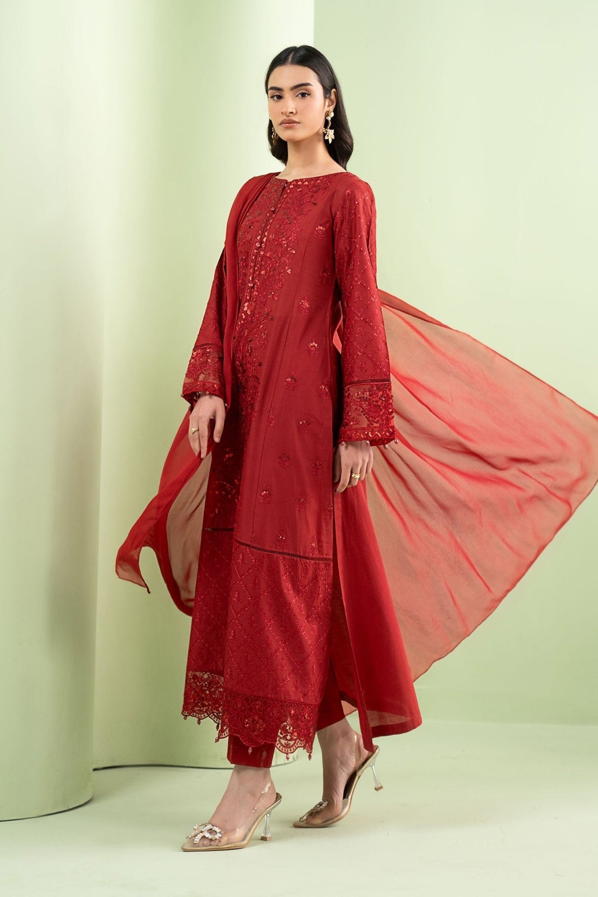 Maria B | RTW | 3 Piece Embroidered Lawn Suit-Brand:Maria B-Type:Luxury Pret-Red - House of Maryam- Buy in UK, USA