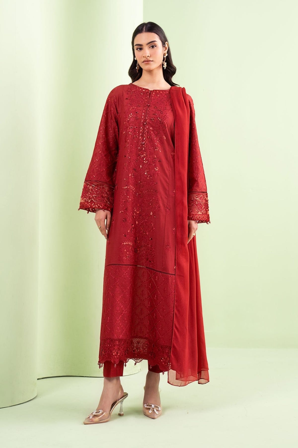 Maria B | RTW | 3 Piece Embroidered Lawn Suit-Brand:Maria B-Type:Luxury Pret-Red - House of Maryam- Buy in UK, USA