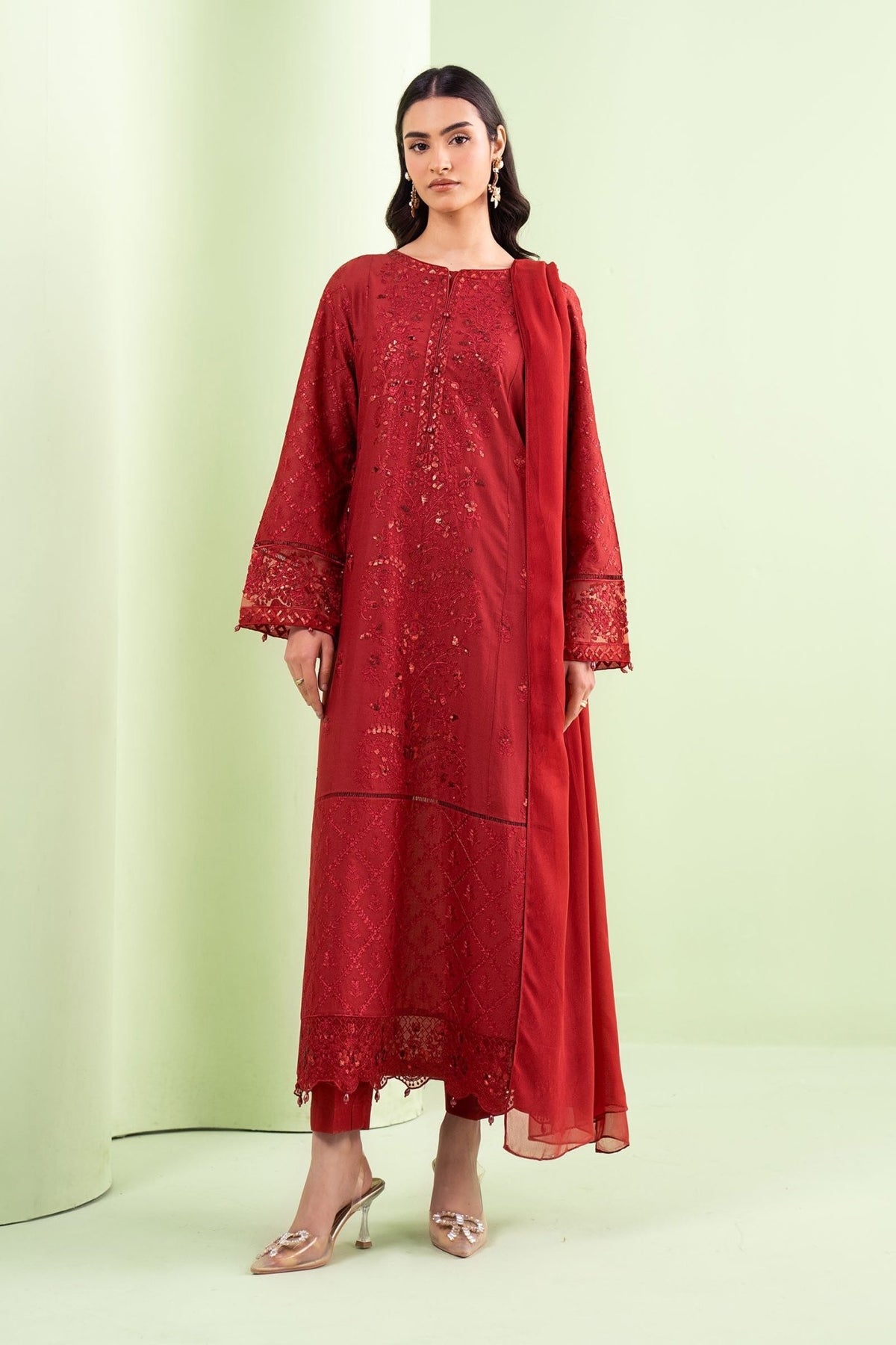 Maria B | RTW | 3 Piece Embroidered Lawn Suit-Brand:Maria B-Type:Luxury Pret-Red - House of Maryam- Buy in UK, USA