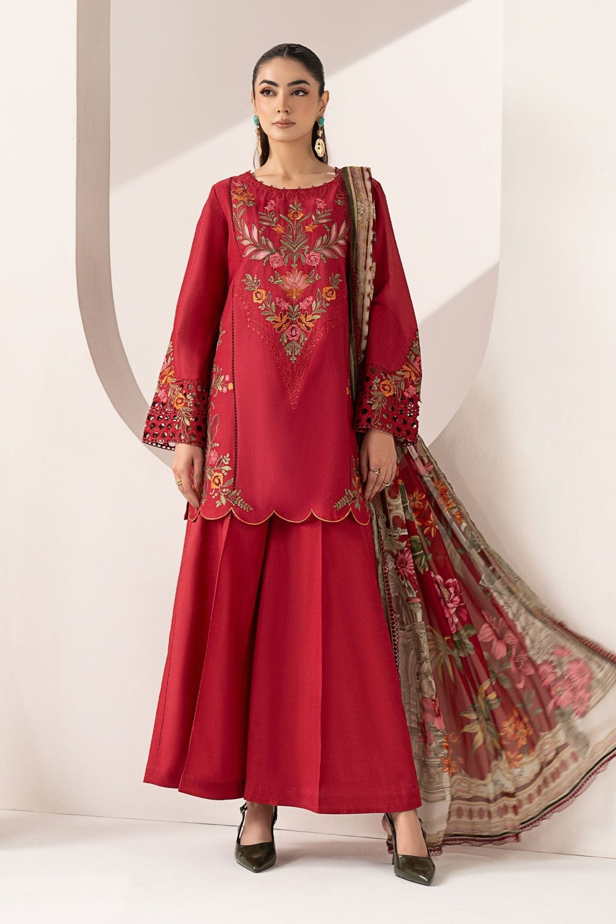 Maria B | RTW | 3 Piece Embroidered Lawn Suit-Brand:Maria B-Type:Luxury Pret-Red - House of Maryam- Buy in UK, USA