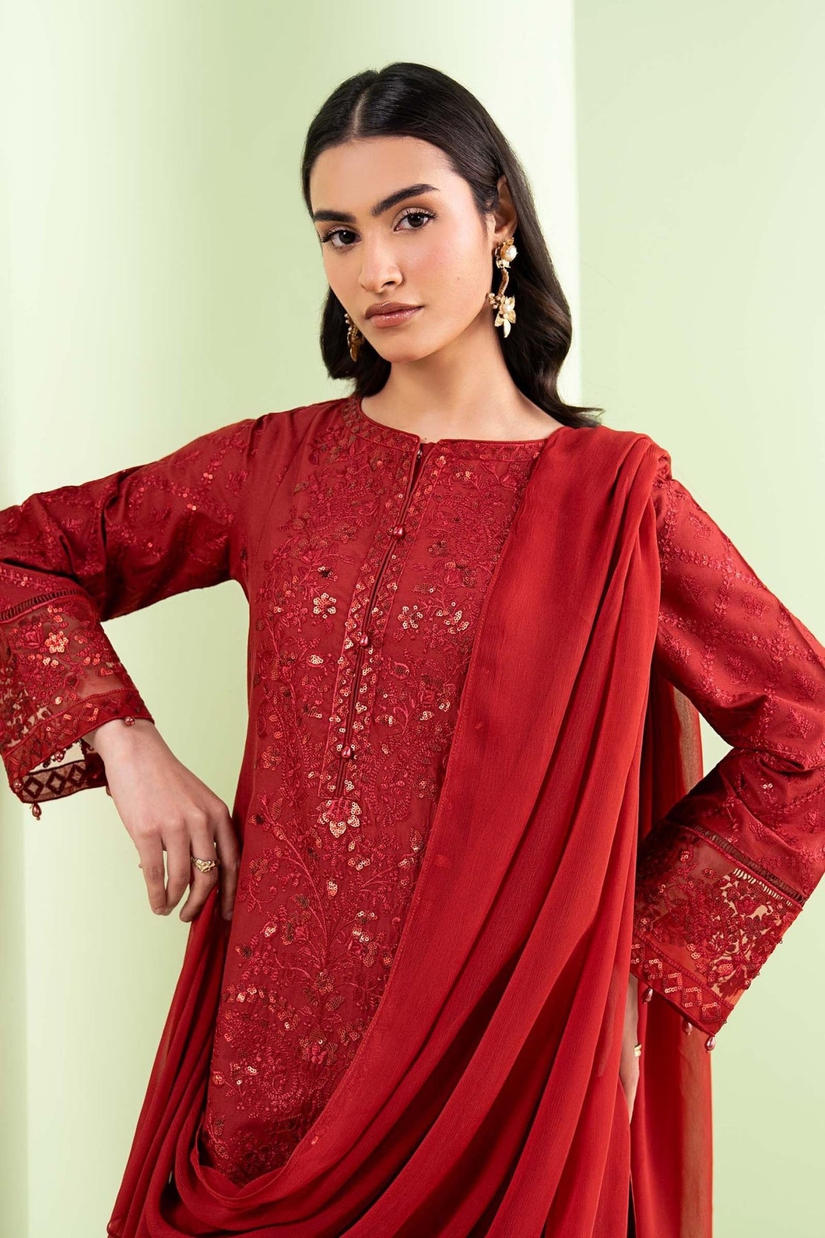 Maria B | RTW | 3 Piece Embroidered Lawn Suit-Brand:Maria B-Type:Luxury Pret-Red - House of Maryam- Buy in UK, USA