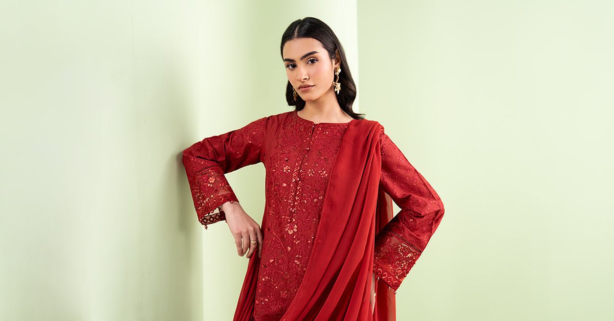 Maria B | RTW | 3 Piece Embroidered Lawn Suit-Brand:Maria B-Type:Luxury Pret-Red - House of Maryam- Buy in UK, USA
