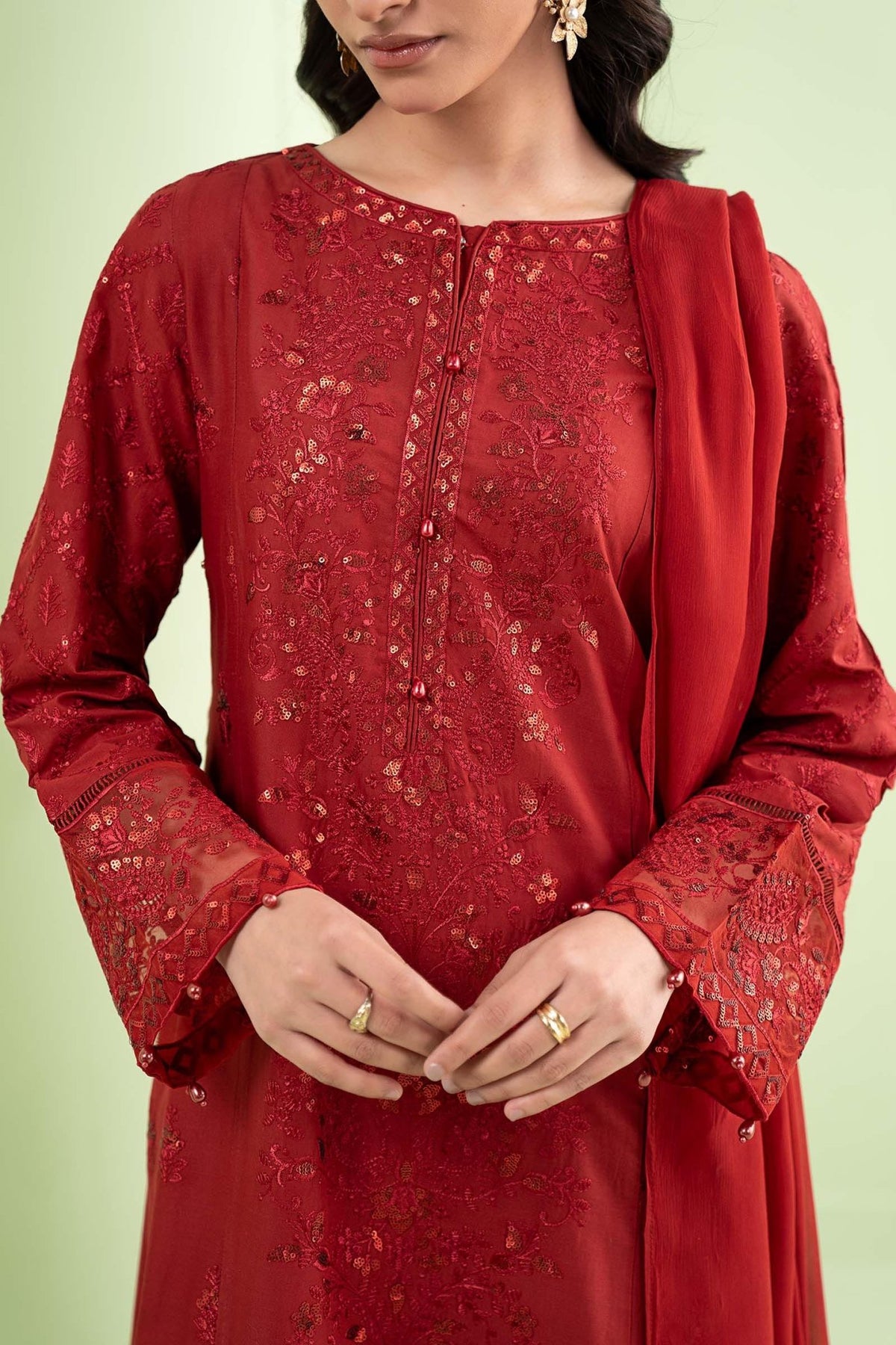 Maria B | RTW | 3 Piece Embroidered Lawn Suit-Brand:Maria B-Type:Luxury Pret-Red - House of Maryam- Buy in UK, USA