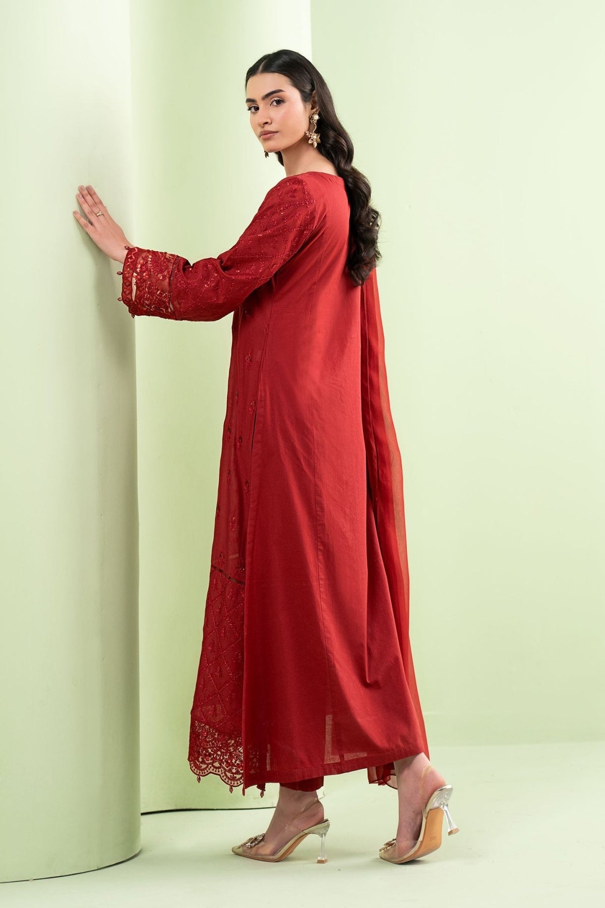 Maria B | RTW | 3 Piece Embroidered Lawn Suit-Brand:Maria B-Type:Luxury Pret-Red - House of Maryam- Buy in UK, USA