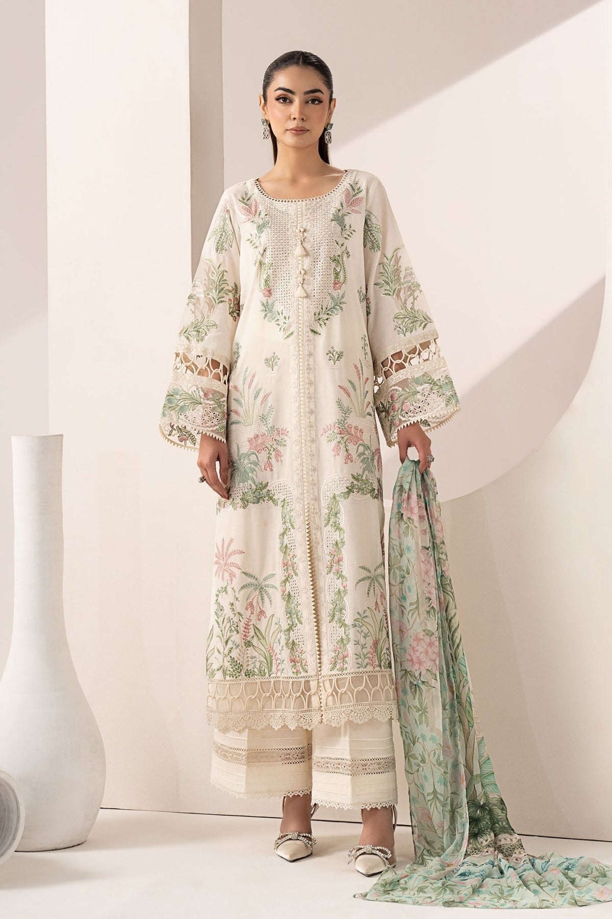 Maria B | RTW | 3 Piece Embroidered Lawn Suit-Brand:Maria B-Type:Luxury Pret-White - House of Maryam- Buy in UK, USA