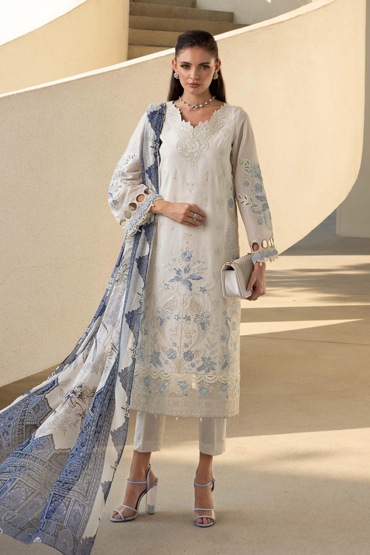Maria B | RTW | 3 Piece Embroidered Lawn Suit-Brand:Maria B-Type:Luxury Pret-White - House of Maryam- Buy in UK, USA