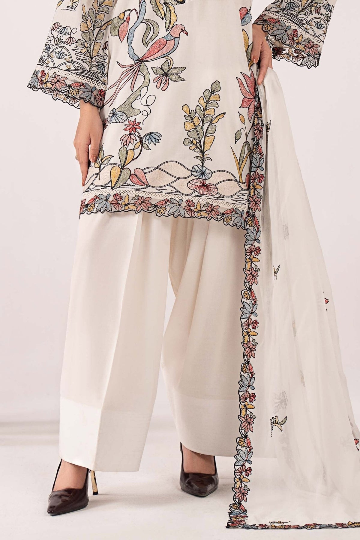 Maria B | RTW | 3 Piece Embroidered Lawn Suit-Brand:Maria B-Type:Luxury Pret-White - House of Maryam- Buy in UK, USA