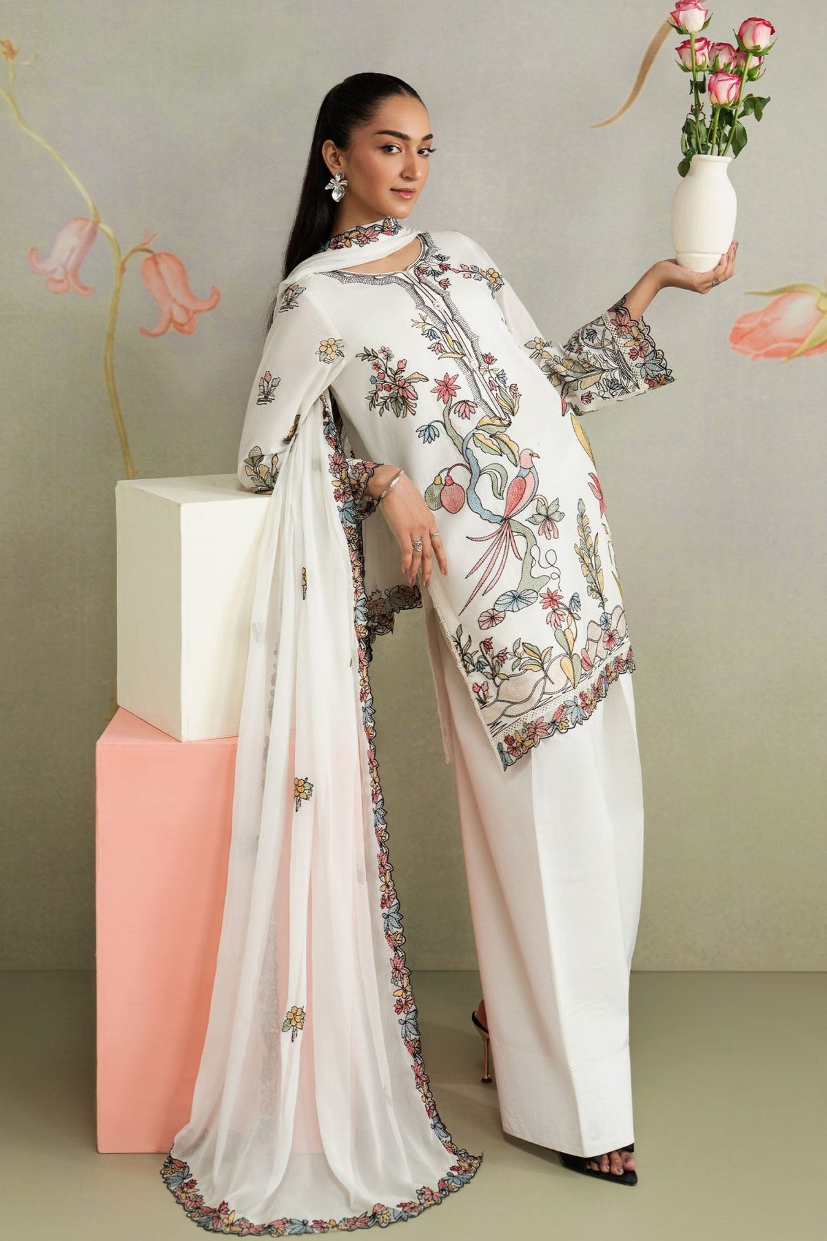 Maria B | RTW | 3 Piece Embroidered Lawn Suit-Brand:Maria B-Type:Luxury Pret-White - House of Maryam- Buy in UK, USA