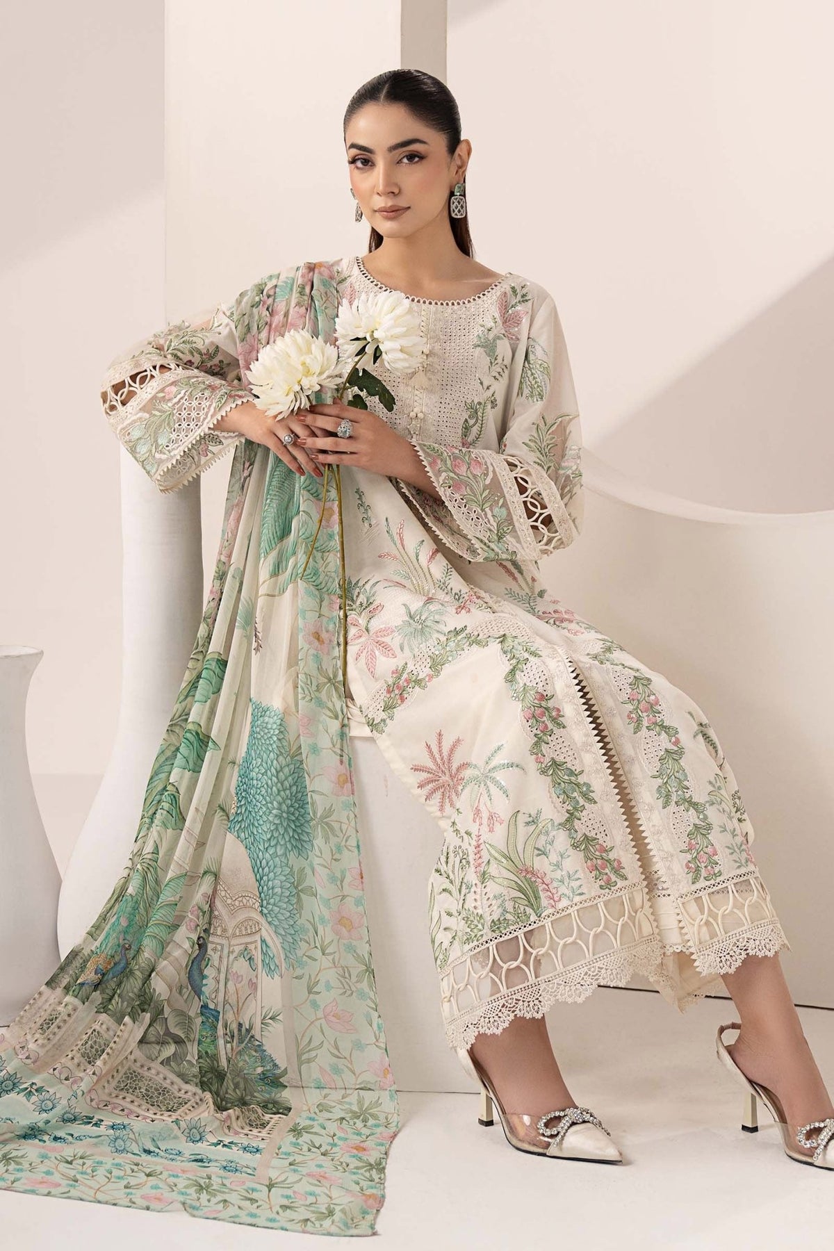 Maria B | RTW | 3 Piece Embroidered Lawn Suit-Brand:Maria B-Type:Luxury Pret-White - House of Maryam- Buy in UK, USA