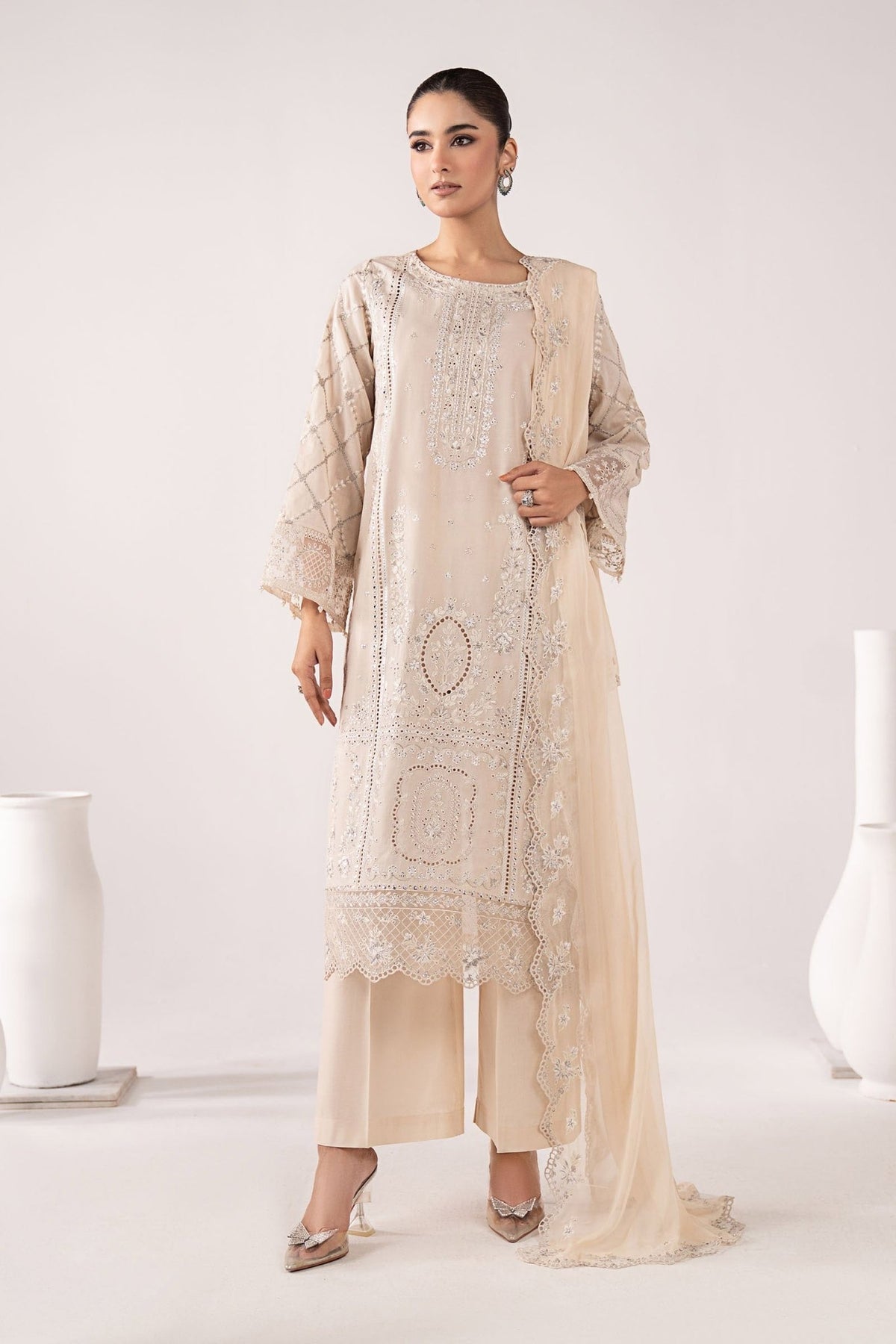 Maria B | RTW | 3 Piece Embroidered Lawn Suit-Brand:Maria B-Type:Luxury Pret-White - House of Maryam- Buy in UK, USA