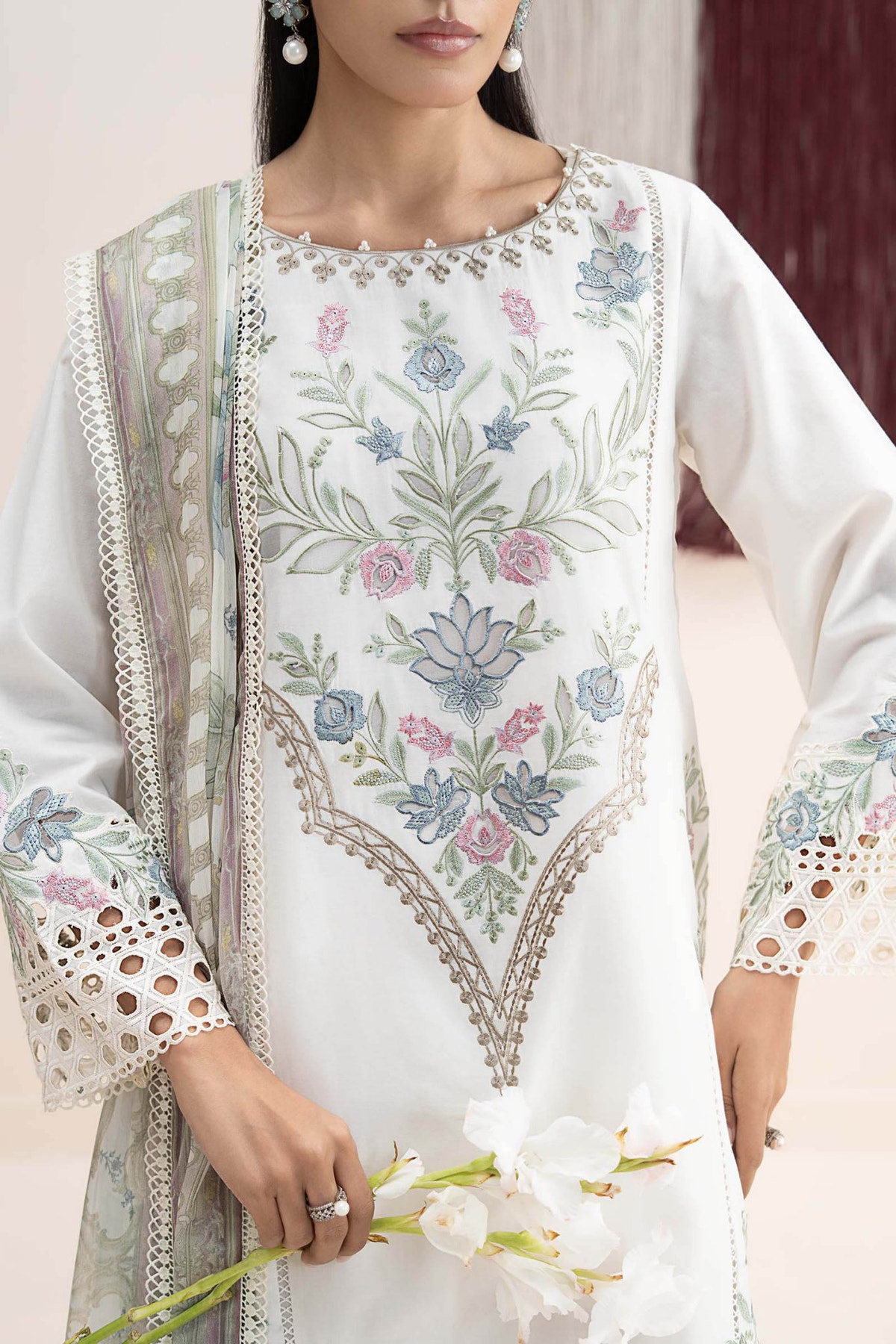Maria B | RTW | 3 Piece Embroidered Lawn Suit-Brand:Maria B-Type:Luxury Pret-White - House of Maryam- Buy in UK, USA