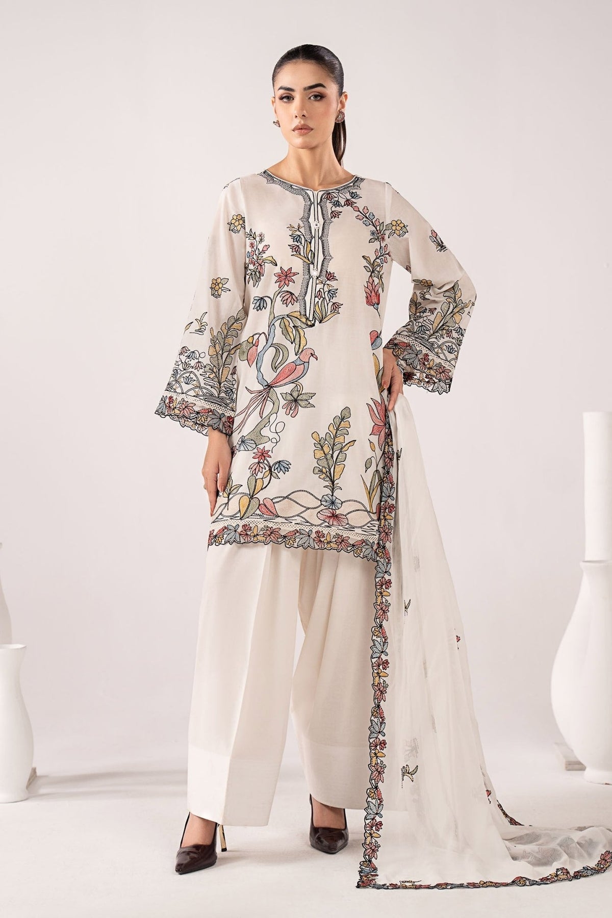 Maria B | RTW | 3 Piece Embroidered Lawn Suit-Brand:Maria B-Type:Luxury Pret-White - House of Maryam- Buy in UK, USA