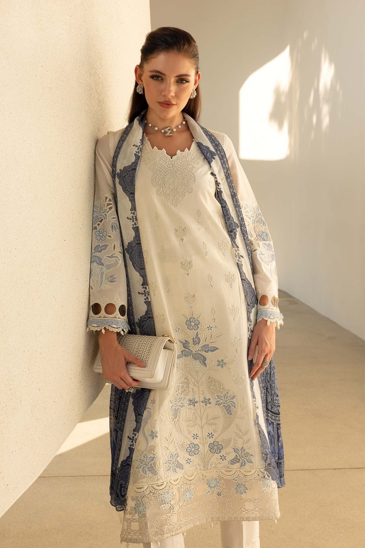 Maria B | RTW | 3 Piece Embroidered Lawn Suit-Brand:Maria B-Type:Luxury Pret-White - House of Maryam- Buy in UK, USA