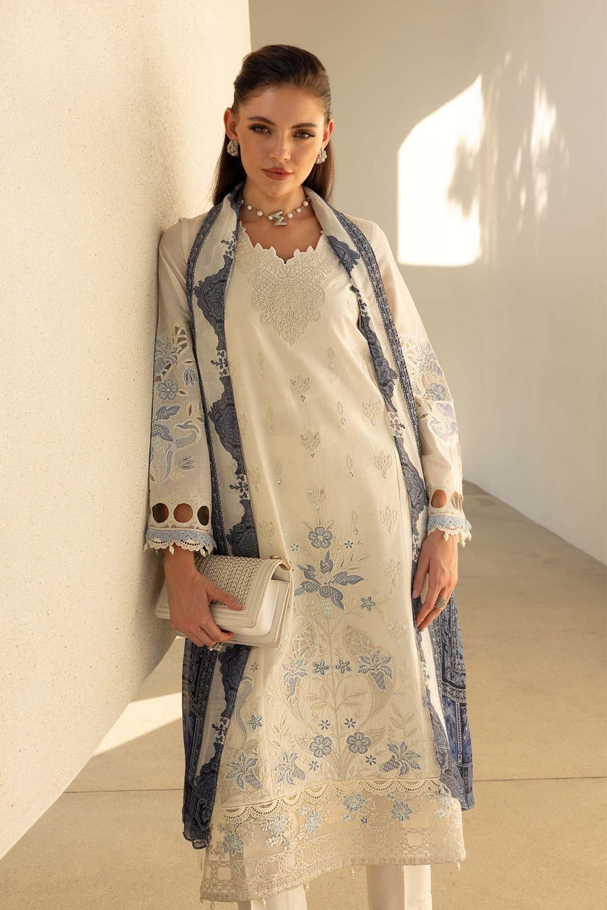 Maria B | RTW | 3 Piece Embroidered Lawn Suit-Brand:Maria B-Type:Luxury Pret-White - House of Maryam- Buy in UK, USA