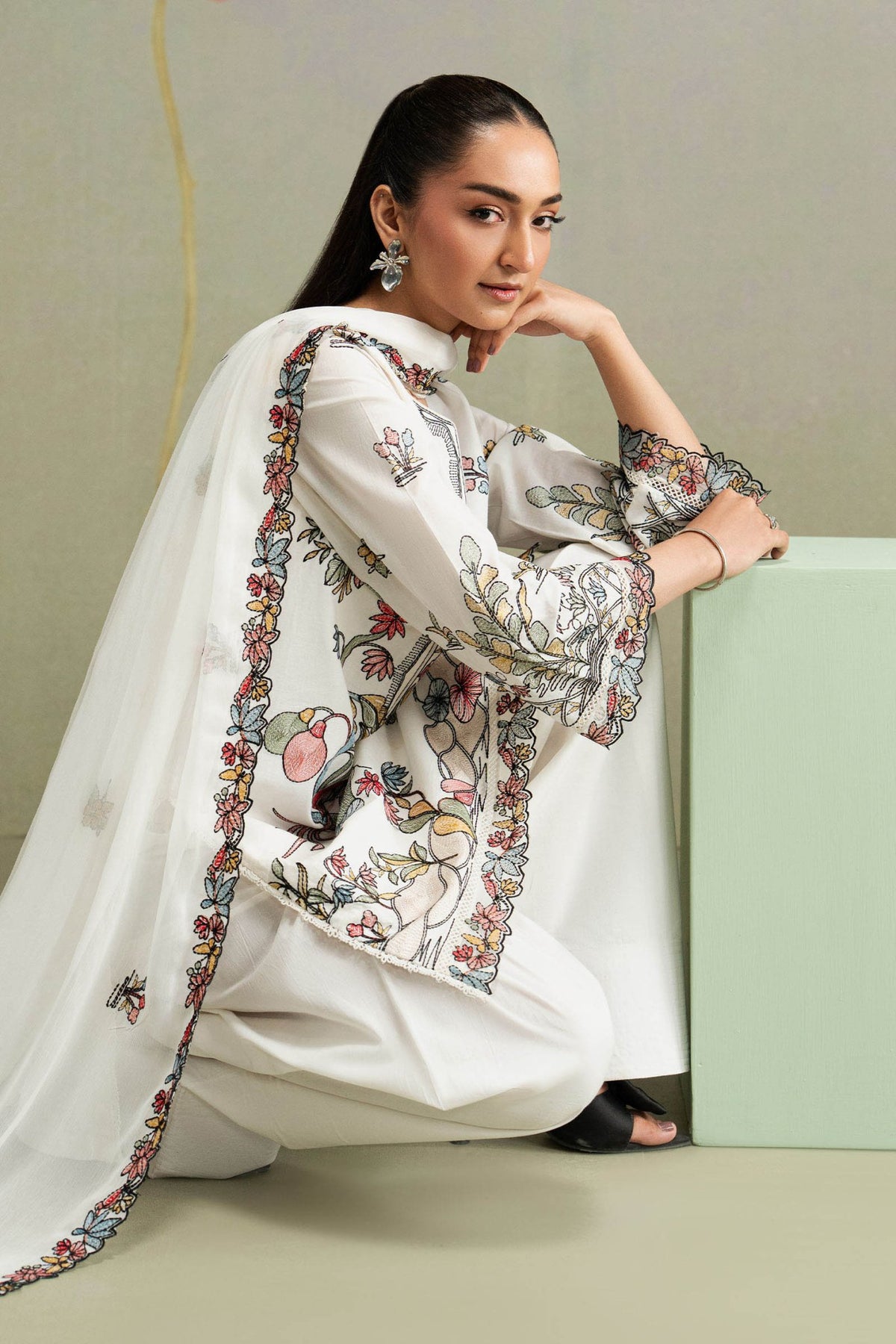 Maria B | RTW | 3 Piece Embroidered Lawn Suit-Brand:Maria B-Type:Luxury Pret-White - House of Maryam- Buy in UK, USA