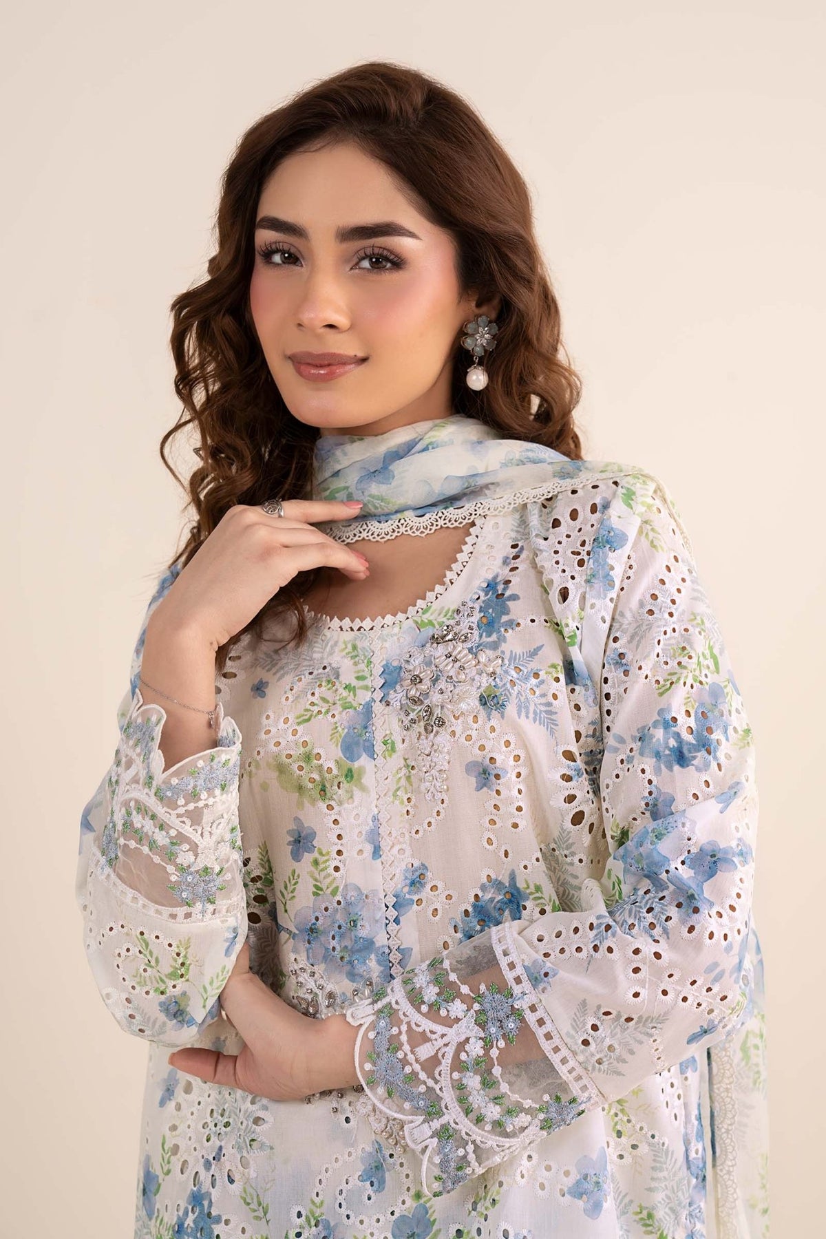 Maria B | RTW | 3 Piece Embroidered Lawn Suit-Brand:Maria B-Type:Luxury Pret-White - House of Maryam- Buy in UK, USA