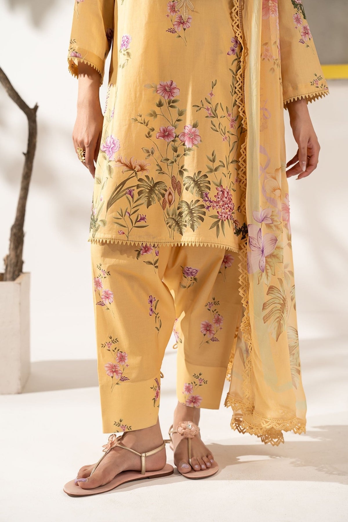 Maria B | RTW | 3 Piece Embroidered Lawn Suit-Brand:Maria B-Type:Luxury Pret-Yellow - House of Maryam- Buy in UK, USA