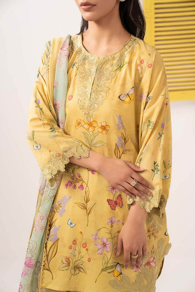 Maria B | RTW | 3 Piece Embroidered Lawn Suit-Brand:Maria B-Type:Luxury Pret-Yellow - House of Maryam- Buy in UK, USA