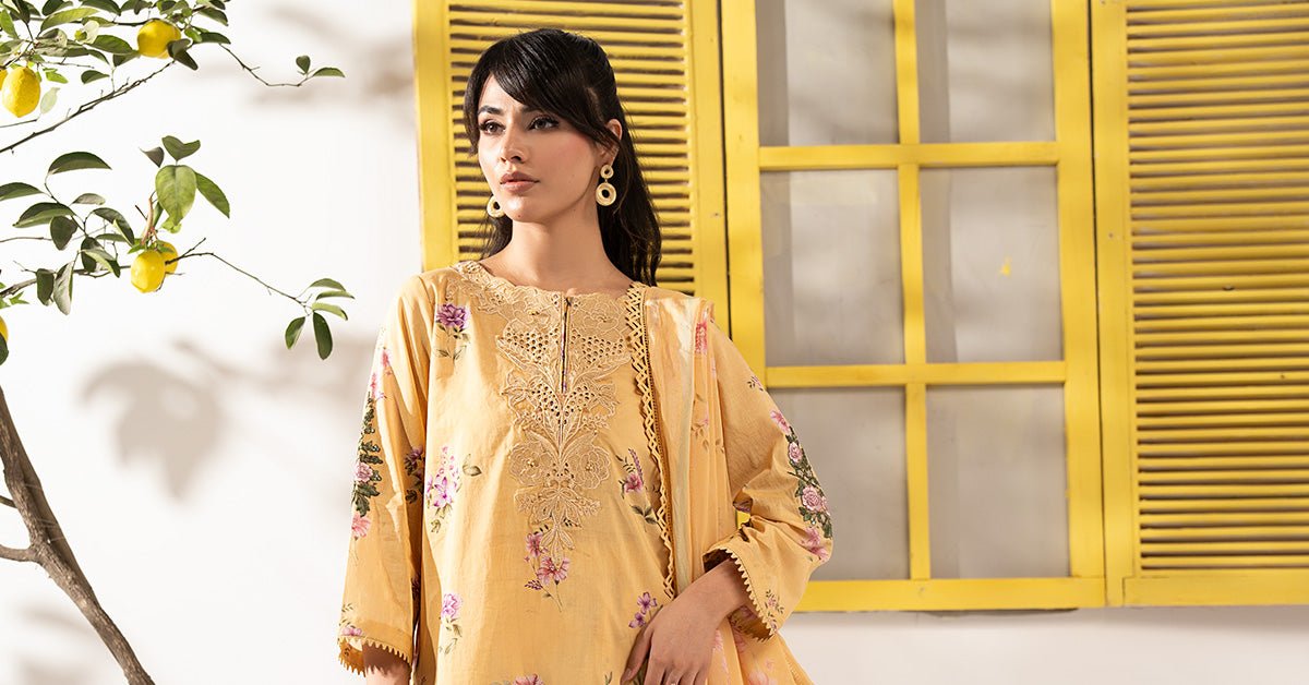 Maria B | RTW | 3 Piece Embroidered Lawn Suit-Brand:Maria B-Type:Luxury Pret-Yellow - House of Maryam- Buy in UK, USA