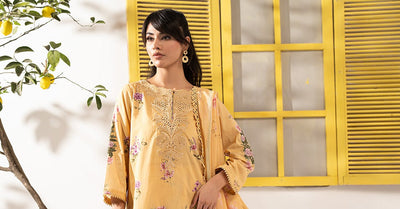 Maria B | RTW | 3 Piece Embroidered Lawn Suit-Brand:Maria B-Type:Luxury Pret-Yellow - House of Maryam- Buy in UK, USA